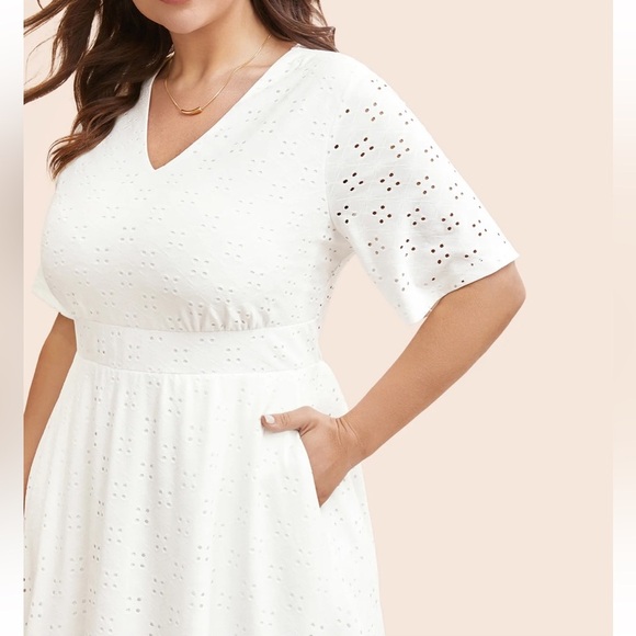 BloomChic Plus Size 4XL Solid Pocket Laser Cut Surplice Neck Knee Dress us26 - Picture 3 of 7